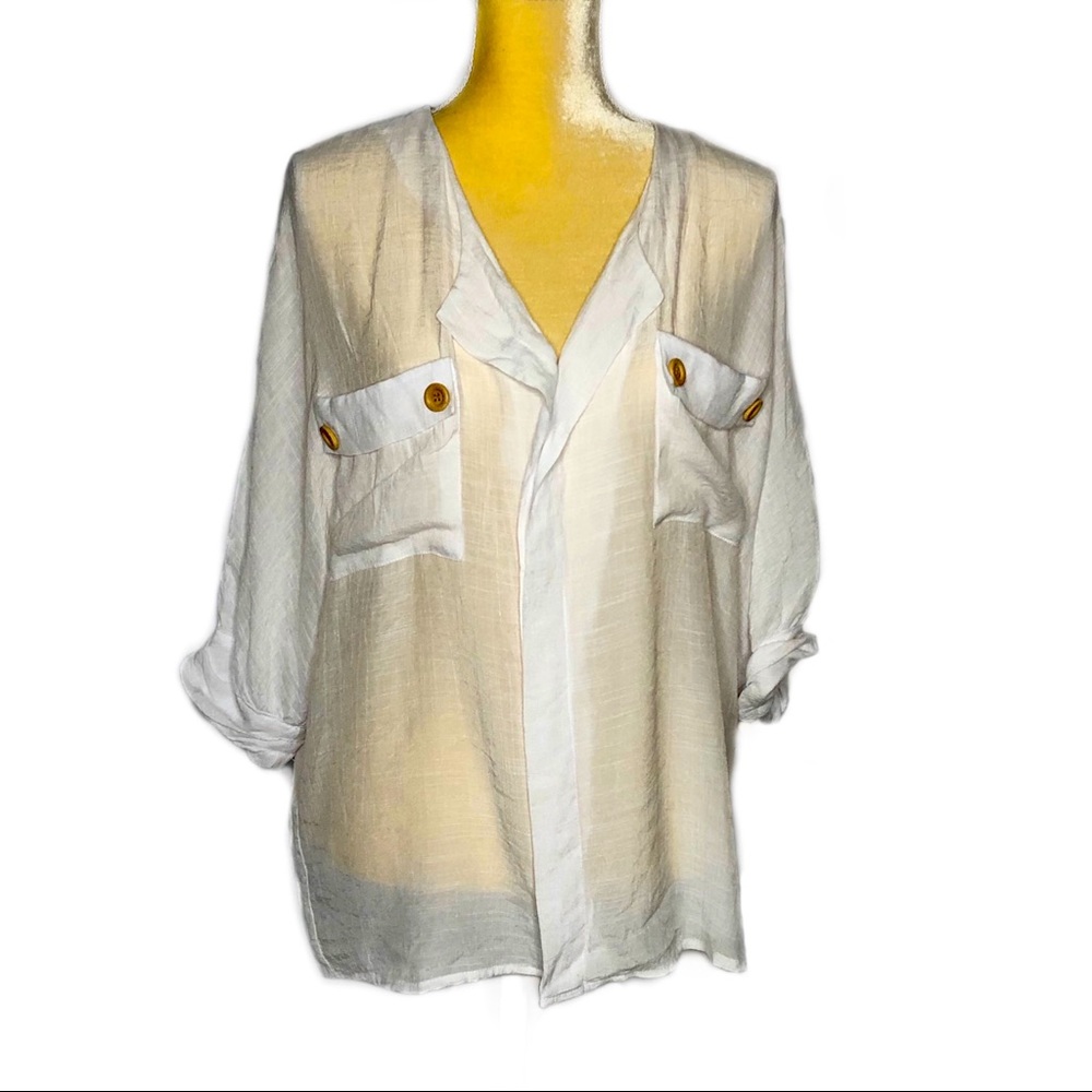 Democracy Sheer Tunic Short Sleeve Top White M